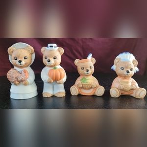 Home Interiors Homco Fall Thanksgiving Bears Native American and Pilgrims (4-Pc